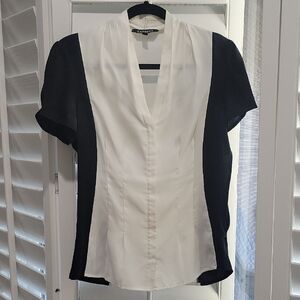 Express Black and Cream Fitted Buttoned Blouse